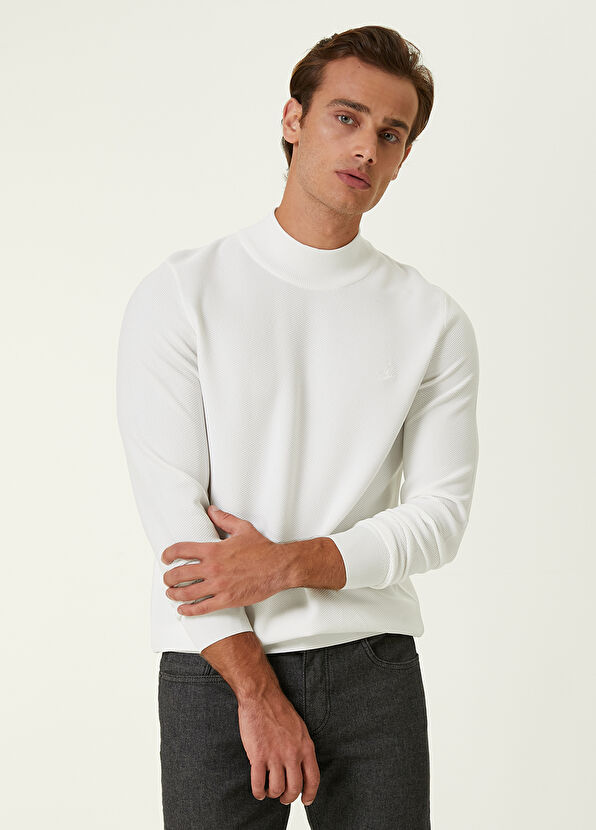 Beymen Club Beyaz Yarım Balıkçı Yaka Pirinç Dokulu Kazak - 1