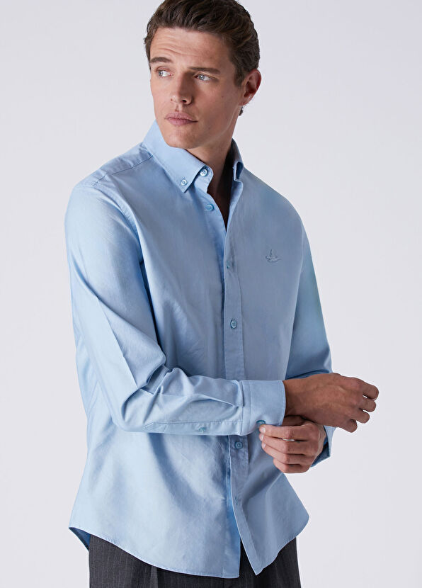 Beymen Club Açık Mavi Parça Boya Comfort Fit Oxford Gömlek - 2