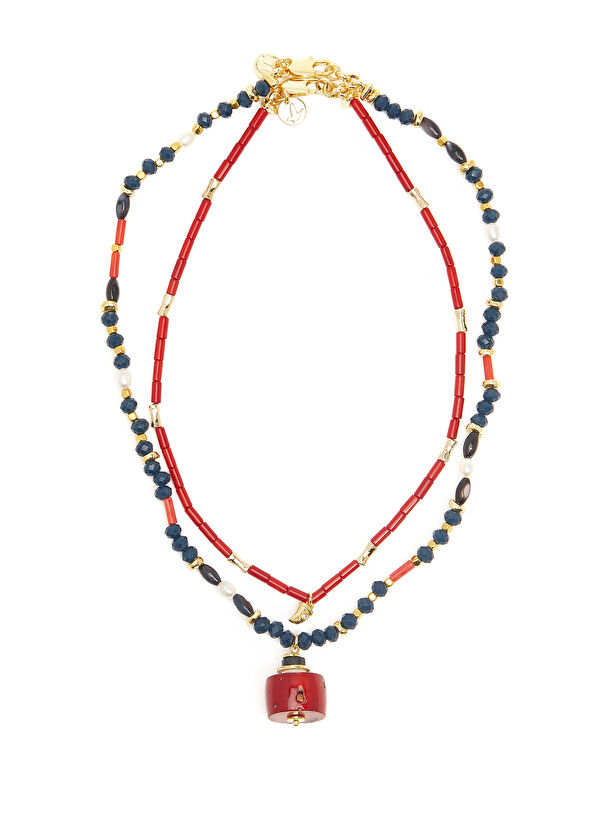 Beymen Club Kırmızı Taşlı Kadın 2li Kolye - 1