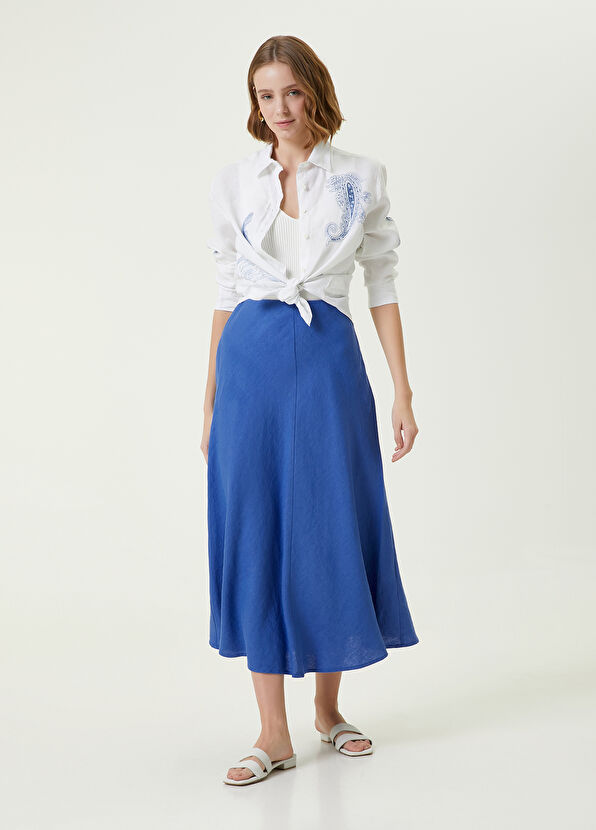 Beymen Club Mavi Midi Keten Etek - 1