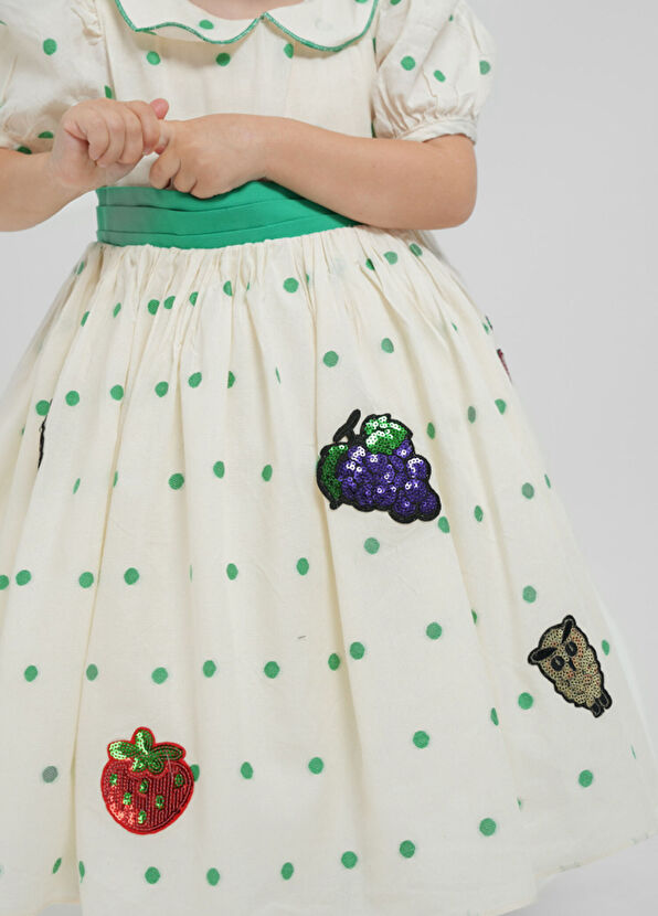 Lullmom Ekru Puanlı Kısa Kollu Kız Çocuk Elbise - 4