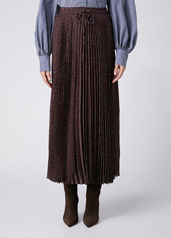 Beymen Club Plum Patterned Pleated Midi Skirt - 2