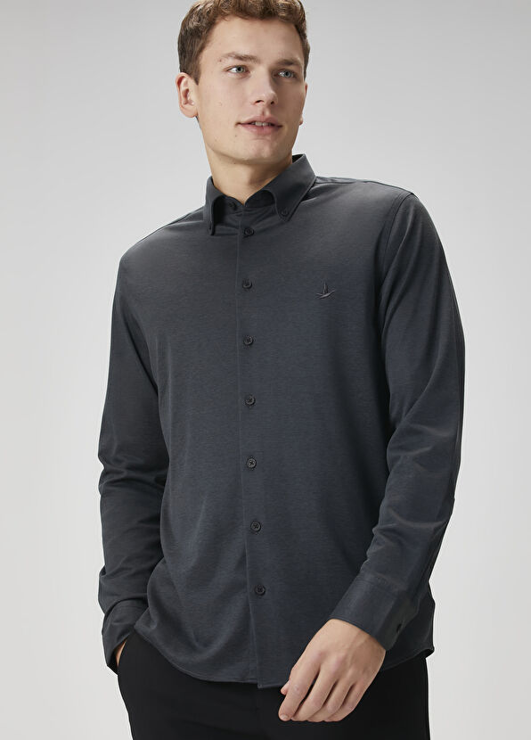 Beymen Club Slim Fit Antrasit Pensli Örme Gömlek - 2