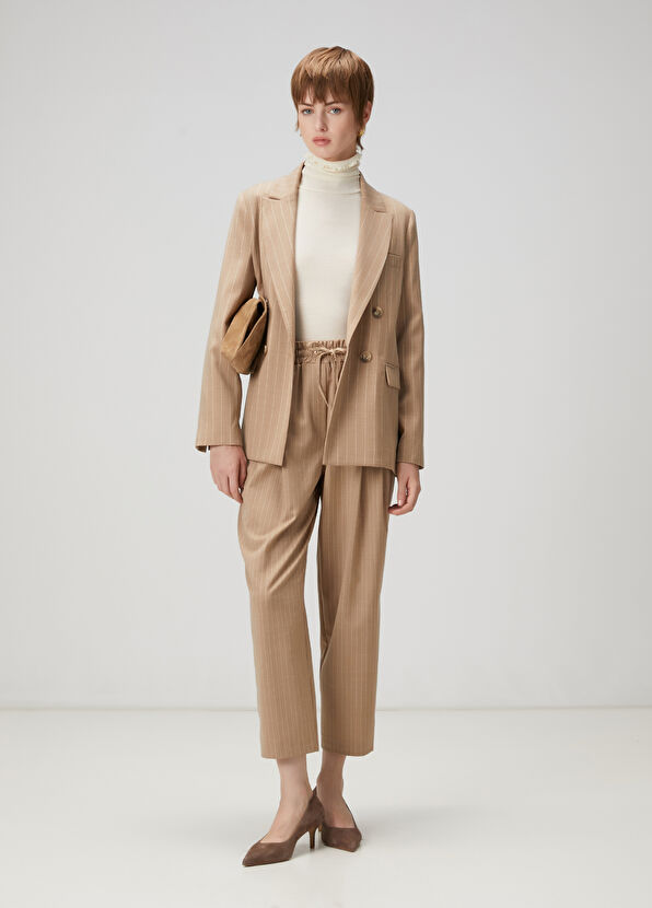 Beymen Club Camel Çizgili Yün Pijama Pantolon - 2