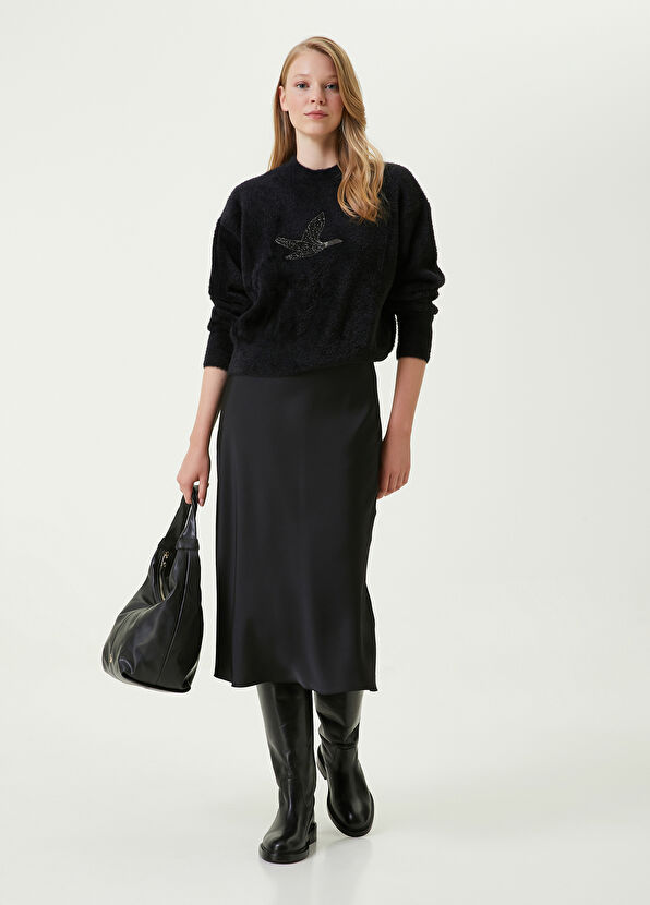 Beymen Club Siyah Midi Evaze Saten Etek - 1