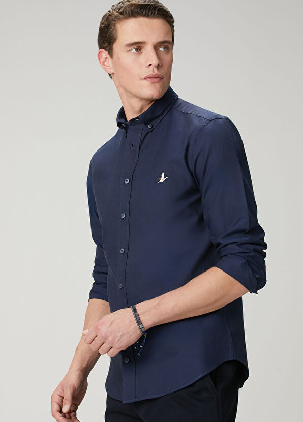 Beymen Club Slim Fit Navy Blue Oxford Shirt - 2