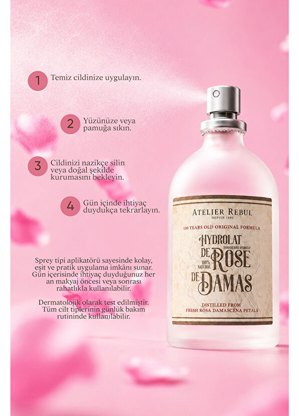 Atelier Rebul Damask Rose Hydrolat Mist 100 ml (Doğal Gül Suyu) - 3