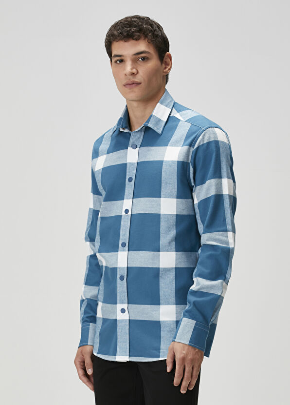 Beymen Club Comfort Fit Indigo Büyük Ekose Desenli Gömlek - 4