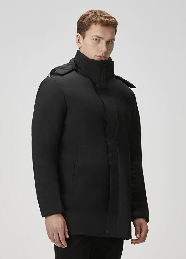 Beymen Club Black Hooded Long Coat - 3