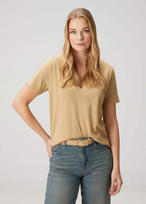 Beymen Club Beige Basic T-Shirt - 1