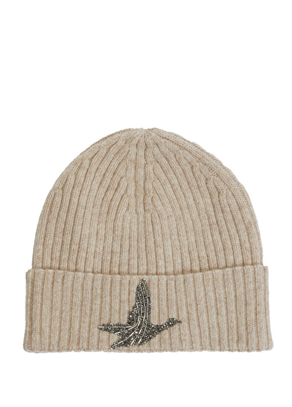 Beymen Club Beige Shiny Goose Logo Women's Wool Beanie - 1