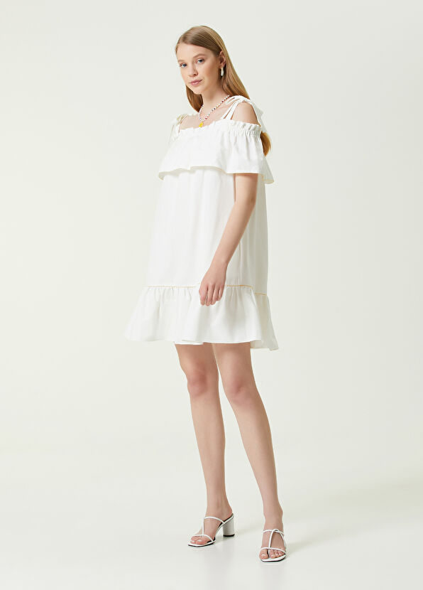 Beymen Club Beyaz Yakası Fırfırlı Topçuk Zincirli Mini Elbise - 1