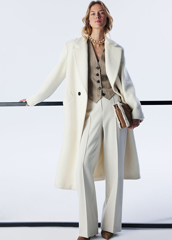 Beymen Club Kırık Beyaz Kruvaze Yün Palto - 1