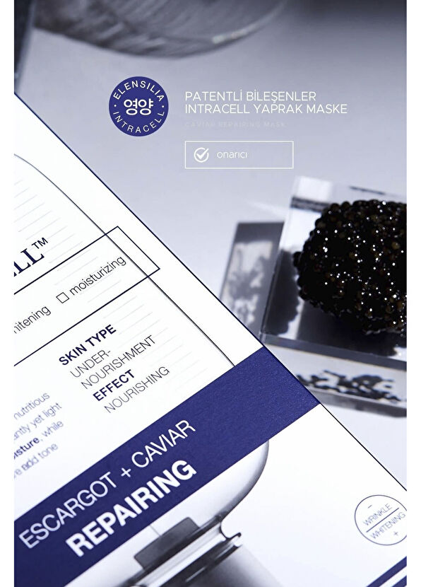 Elensilia Intracell Caviar Repairing Mask Escargot Havyar Nem Desteği Sunan Ve Rahatlatıcı Yaprak Kağıt Yüz Maskesi 25 ml - 3