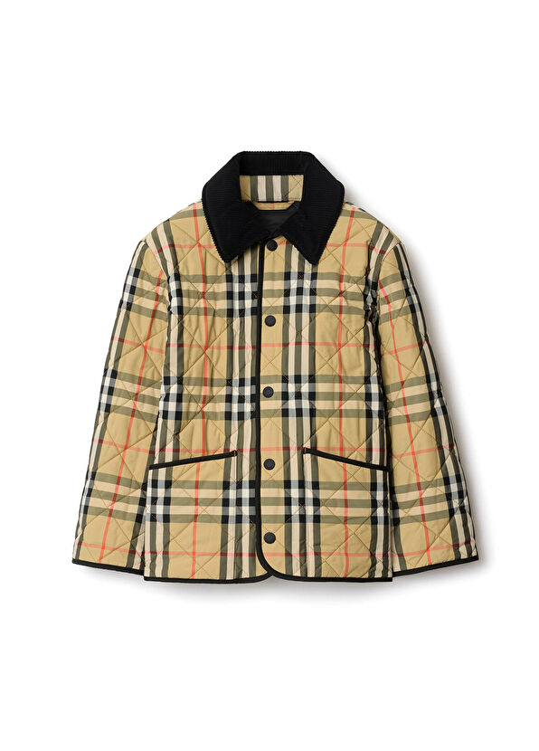 Burberry Bej Check Desenli Unisex Çocuk Mont - 1
