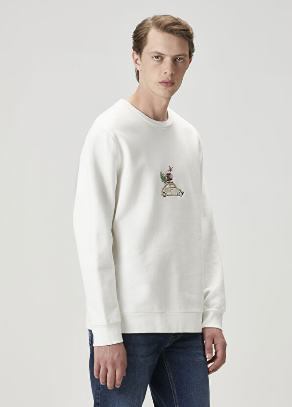 Beymen Club Ecru Car Embroidered Sweatshirt - 3