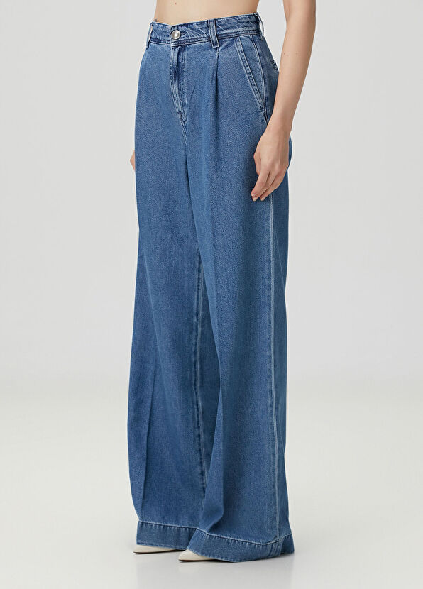 7 For All Mankind Wide Leg Mavi Pileli Jean Pantolon - 2
