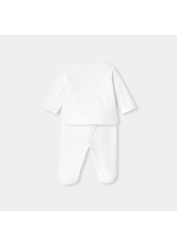 Jacadi Paris Beyaz Kadife Hırka ve Pantolon Unisex Bebek 2'li Set - 2