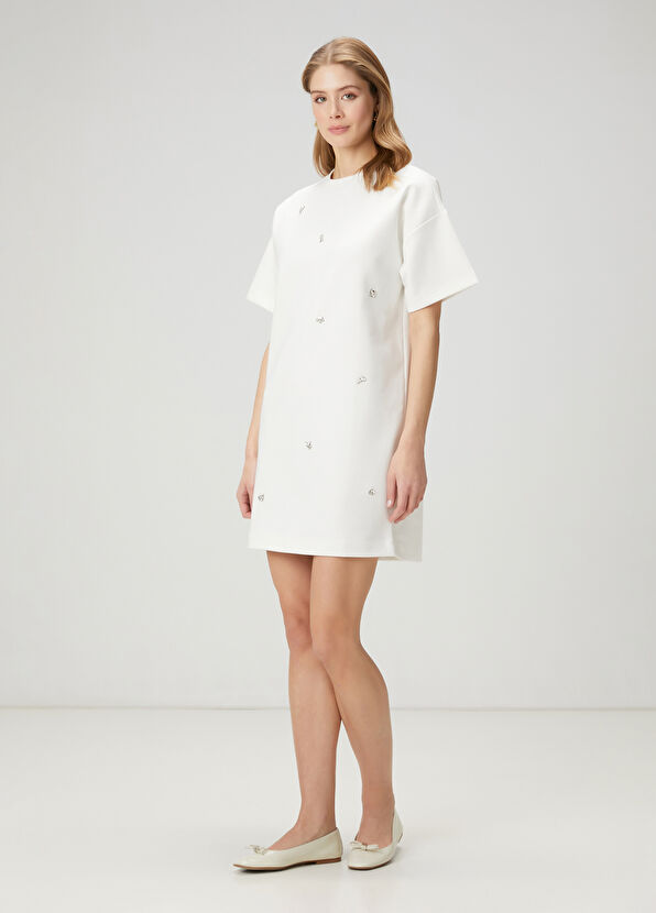 Beymen Club Oversize Beyaz İşlemeli Mini Elbise - 1