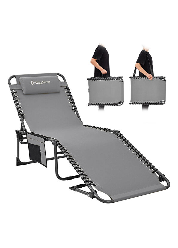 KingCamp Berlin Classic Comfort Lounge Gri 5 Kademeli Katlanır Kamp Şezlong - 3