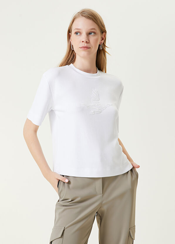 Beymen Club Kırık Beyaz Karalama Kuş Detaylı T-shirt - 2