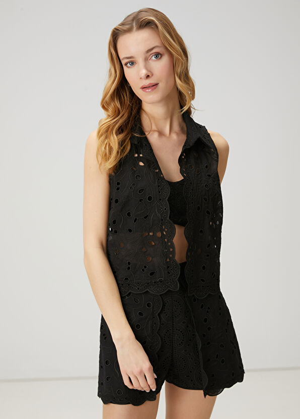 Beymen Club Black Embroidered Sleeveless Shirt - 4
