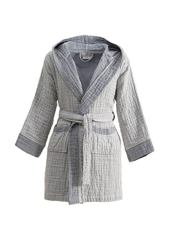 Ecocotton Melinda Navy Blue Organic Cotton Muslin Woven Unisex Children's Bathrobe - 1