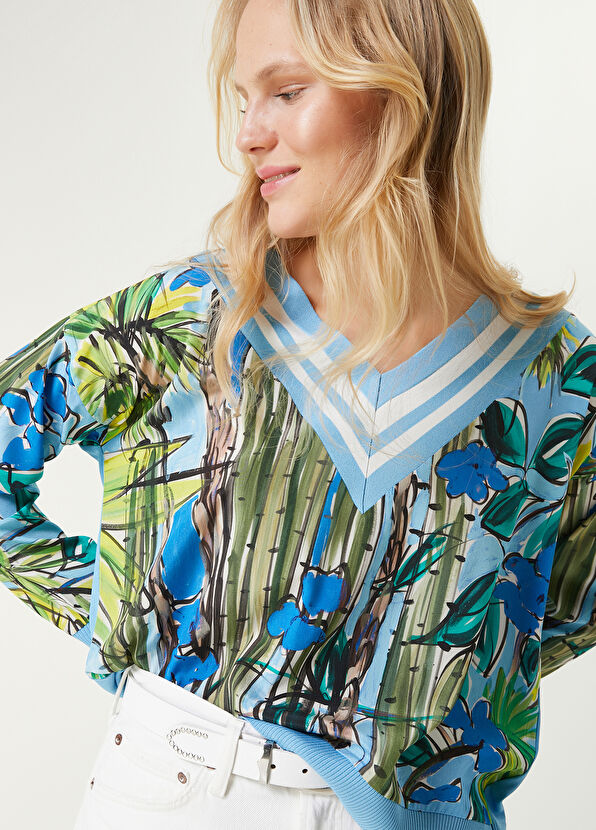 Beymen Club Mavi Botanik Desenli Kazak - 2