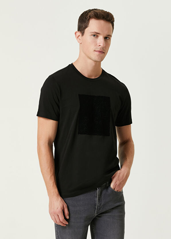 Beymen Club Siyah Flok Monogram Baskılı T-shirt - 1