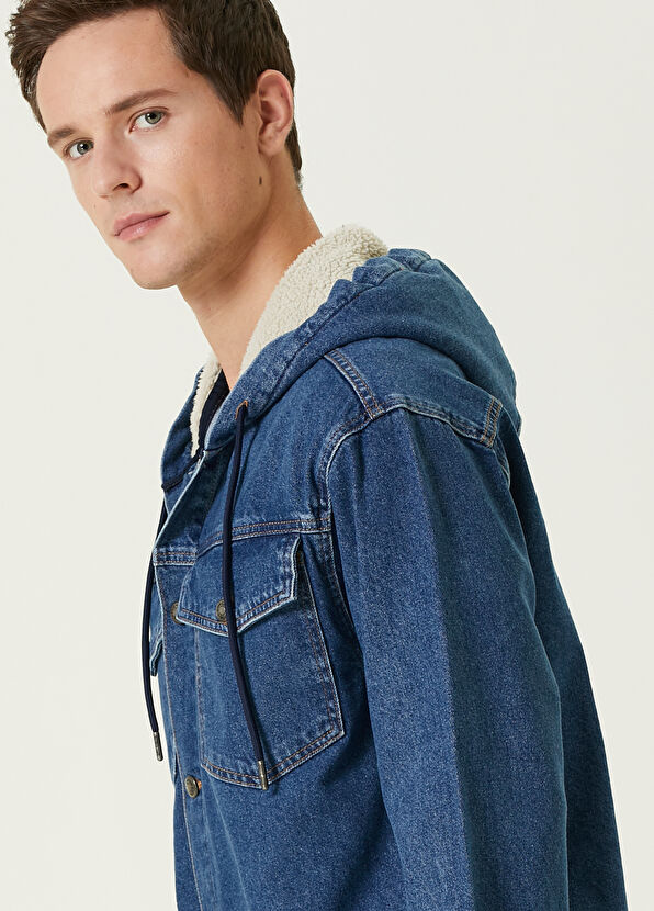 Beymen Club Mavi Kapüşonlu Shearling Detaylı Denim Ceket - 2
