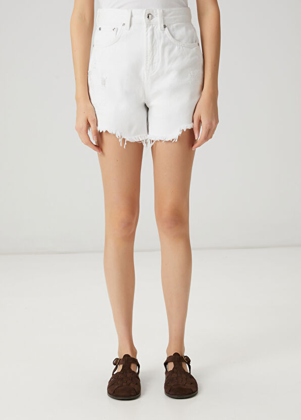 Beymen Club Off-White Distressed Denim Shorts - 2