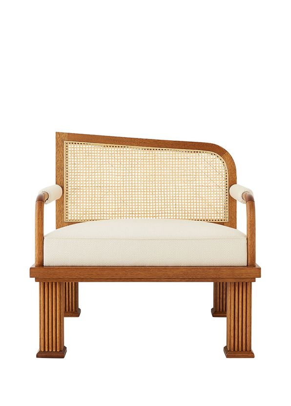 Alpaq Studio Rattan Detaylı Ceviz Lounge Tekli Koltuk - 1