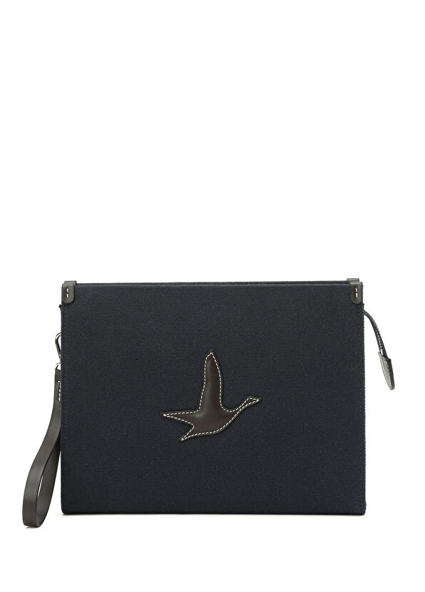 Beymen Club Navy Blue Embossed Logo Women's Hand Clutch - 1