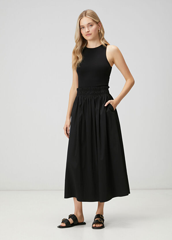 Beymen Club Black Elasticated Waist Midi Skirt - 1