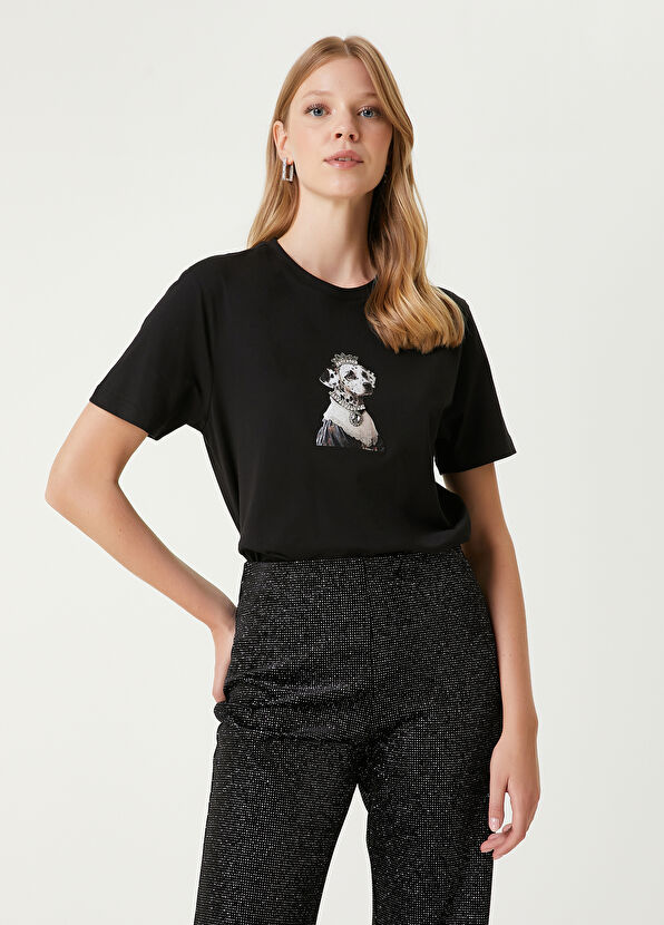 Beymen Club Siyah Dalmaçyalı İşlemeli T-shirt - 4