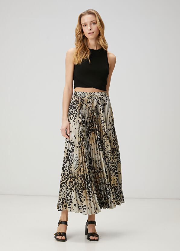 Beymen Club Kahverengi Leopar Desenli Midi Plisoleil Etek - 1