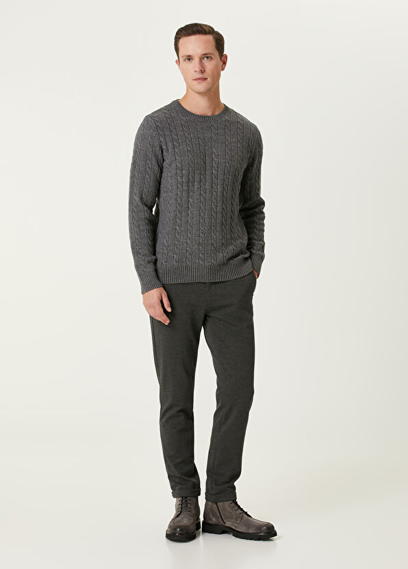 Beymen Club Gri İnce Saç Örgü Dokulu Kazak - 3