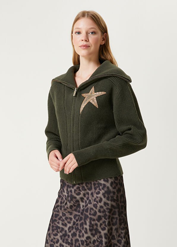 Beymen Club Haki İşlemeli Yün Hırka - 4