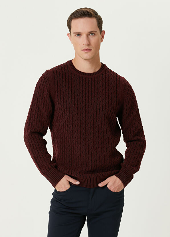 Beymen Club Burgundy Braided Wool Sweater - 1