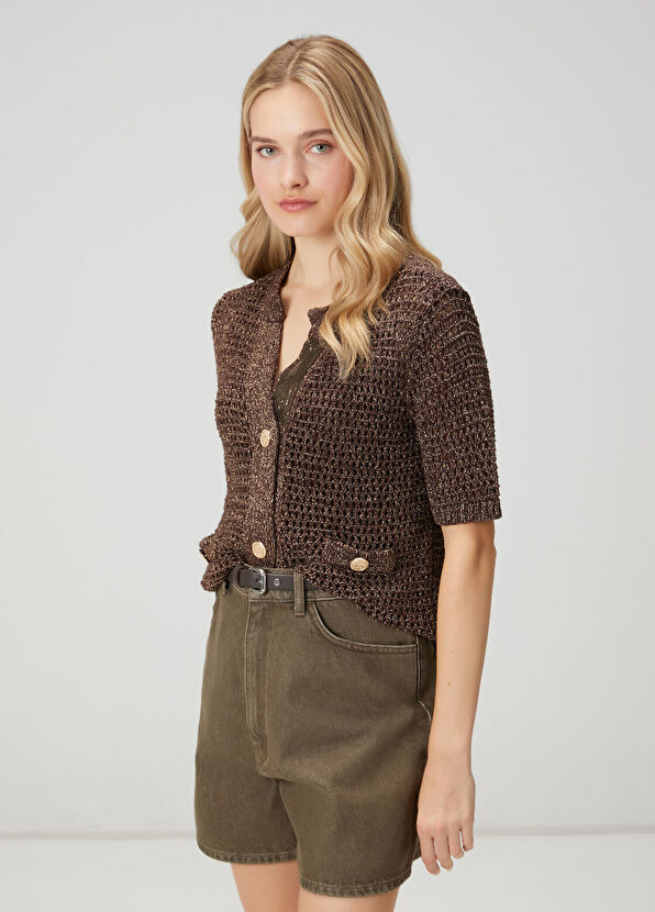 Beymen Club Brown Glitter Openwork Cardigan - 1