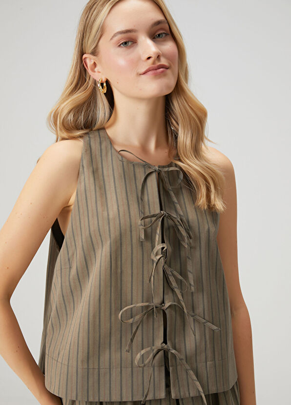 Beymen Club Khaki Striped Sleeveless Shirt - 2