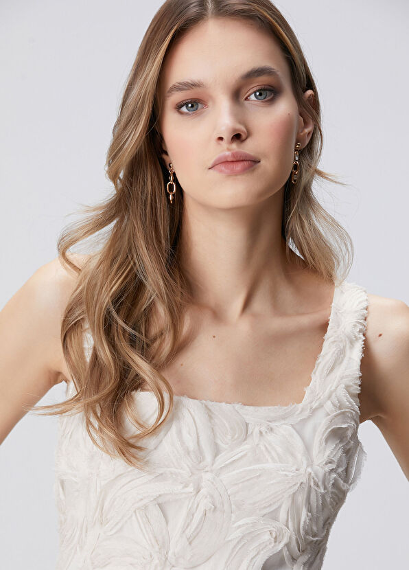 Kırık Beyaz Desenli Mini Abiye Elbise - Görsel 3