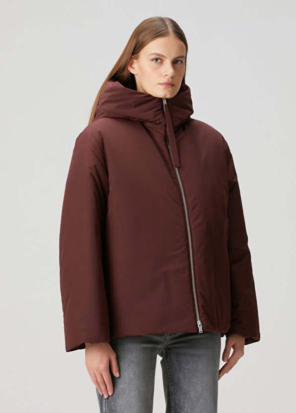 Jil Sander Bordo Kapüşonlu Mont - 3