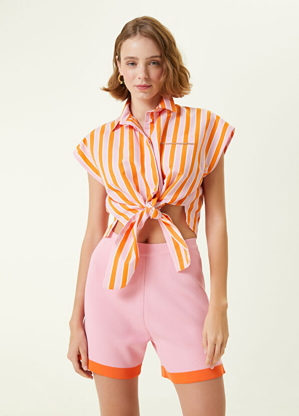 Beymen Club Pembe Çizgili Taşlı Cep Detaylı Gömlek - 1