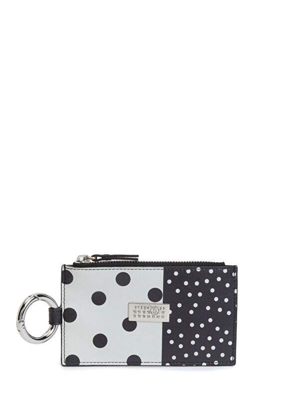 MM6 Maison Margiela Siyah Beyaz Puantiyeli Kadın Deri Kartlık - 1