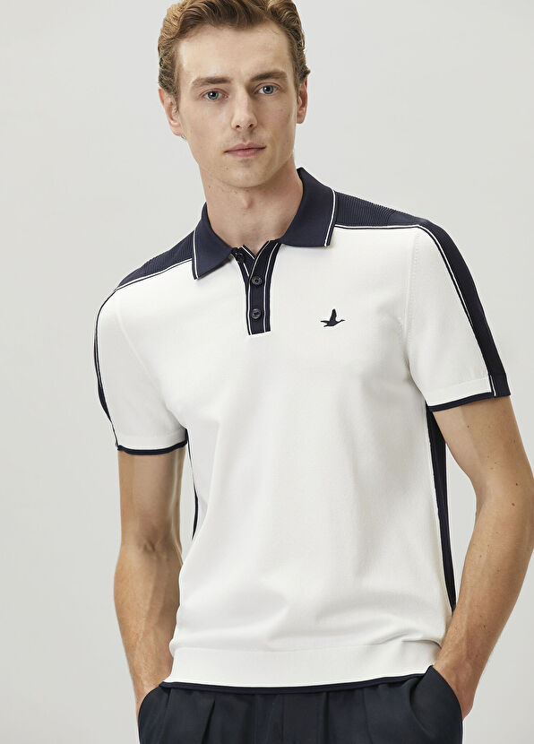 Beymen Club White Navy Blue Short Sleeve Polo Sweater - 2
