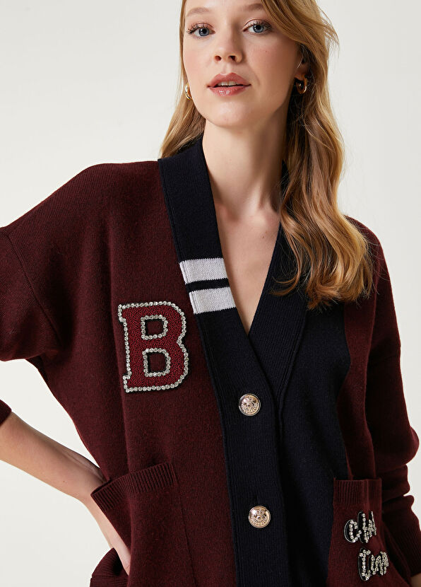 Beymen Club Burgundy Crystal Logo Wool College Cardigan - 2