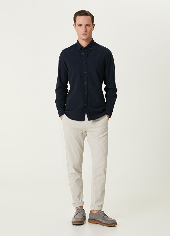 Beymen Club Slim Fit Navy Blue Embossed Textured Shirt - 3