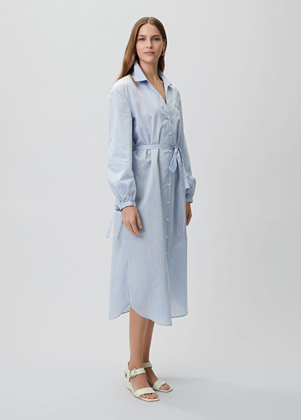 Beymen Club Blue Crystal Logo Striped Long Shirt Dress - 4