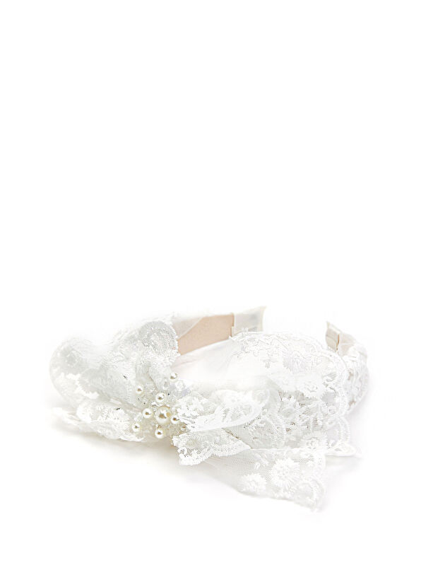 Queen Unique Beyaz Kız Çocuk Dantelli Taç - 2